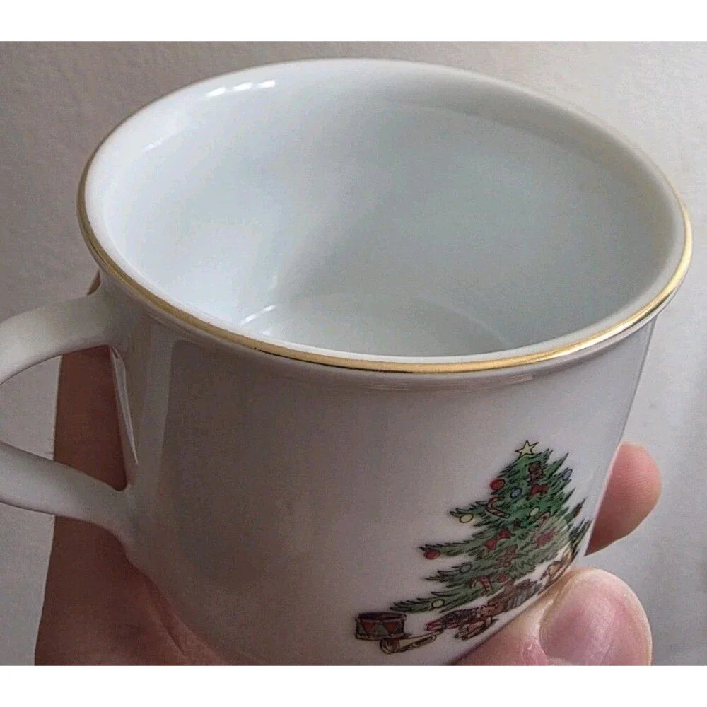 Tienshan Holiday Hostess Vintage Coffe Coffee Cup Mug Christmas Tree Gold Rimmed